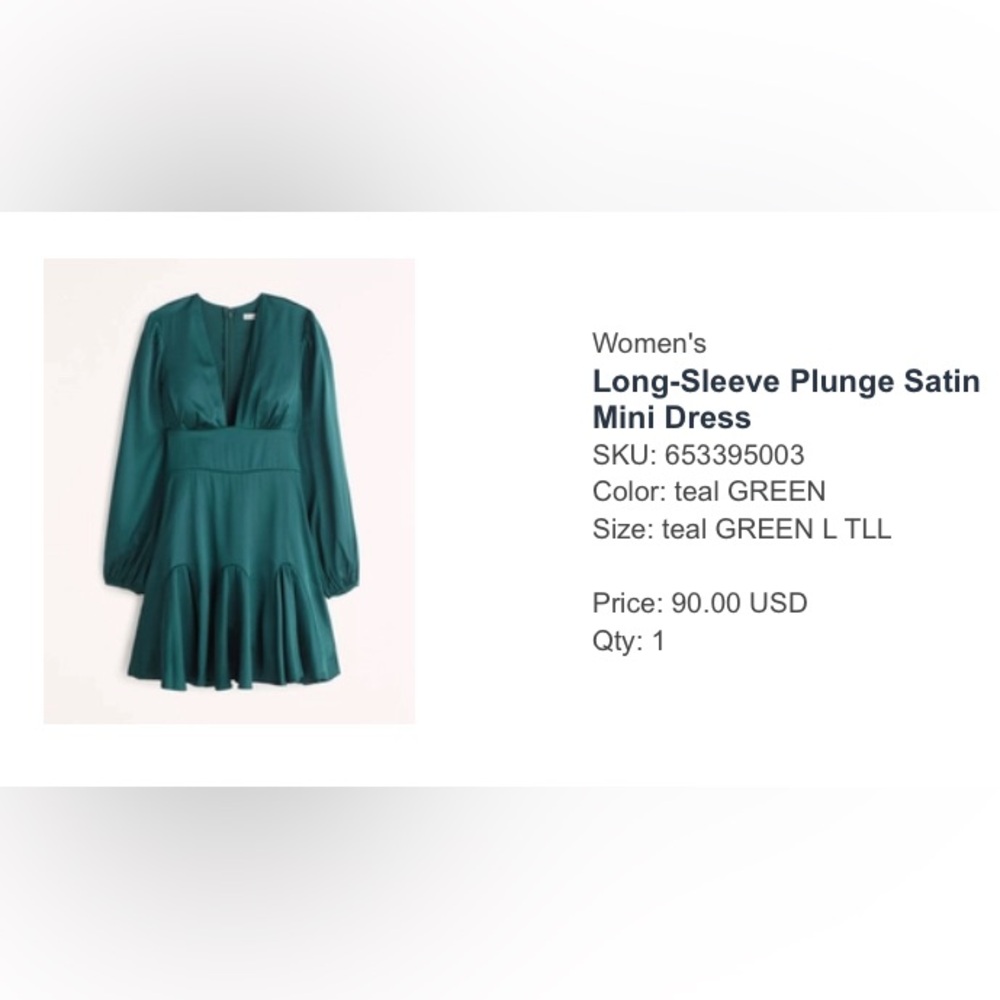 Long Sleeve Plunge Satin Mini Dress in Teal - Size Large/Tall